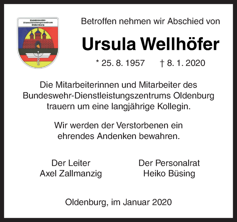  Traueranzeige für Ursula Wellhöfer vom 11.01.2020 aus Neue Osnabrücker Zeitung GmbH & Co. KG