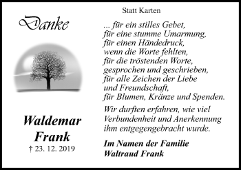 Traueranzeige von Waldemar Frank von Neue Osnabrücker Zeitung GmbH & Co. KG