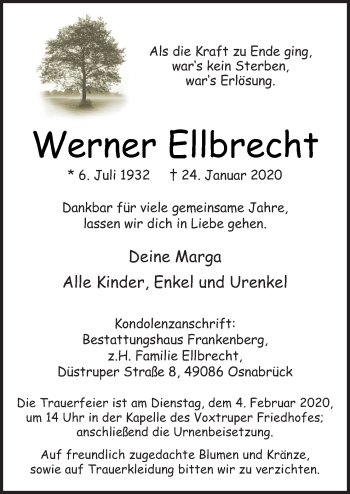 Traueranzeige von Werner Ellbrecht von Neue Osnabrücker Zeitung GmbH & Co. KG
