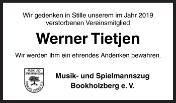 Traueranzeige von Werner Tietjen von Neue Osnabrücker Zeitung GmbH & Co. KG