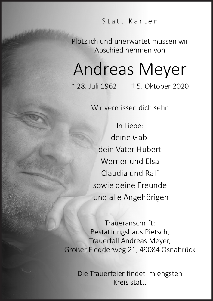  Traueranzeige für Andreas Meyer vom 09.10.2020 aus Neue Osnabrücker Zeitung GmbH & Co. KG