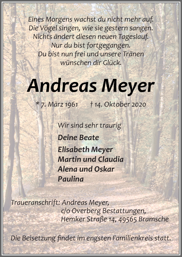  Traueranzeige für Andreas Meyer vom 17.10.2020 aus Neue Osnabrücker Zeitung GmbH & Co. KG
