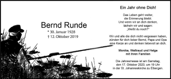 Traueranzeige von Bernd Runde von Neue Osnabrücker Zeitung GmbH & Co. KG