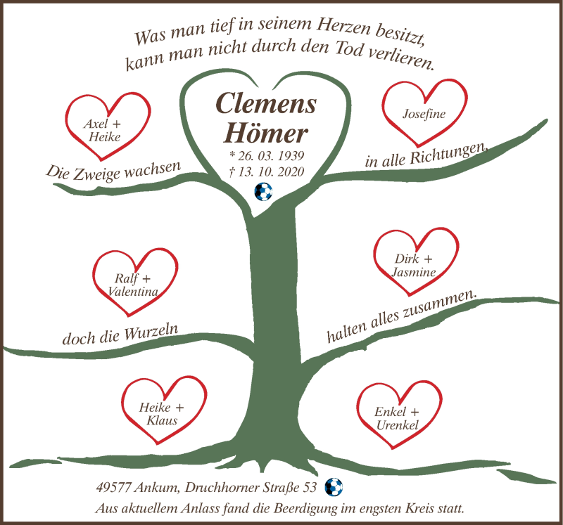  Traueranzeige für Clemens Hömer vom 16.10.2020 aus Neue Osnabrücker Zeitung GmbH & Co. KG