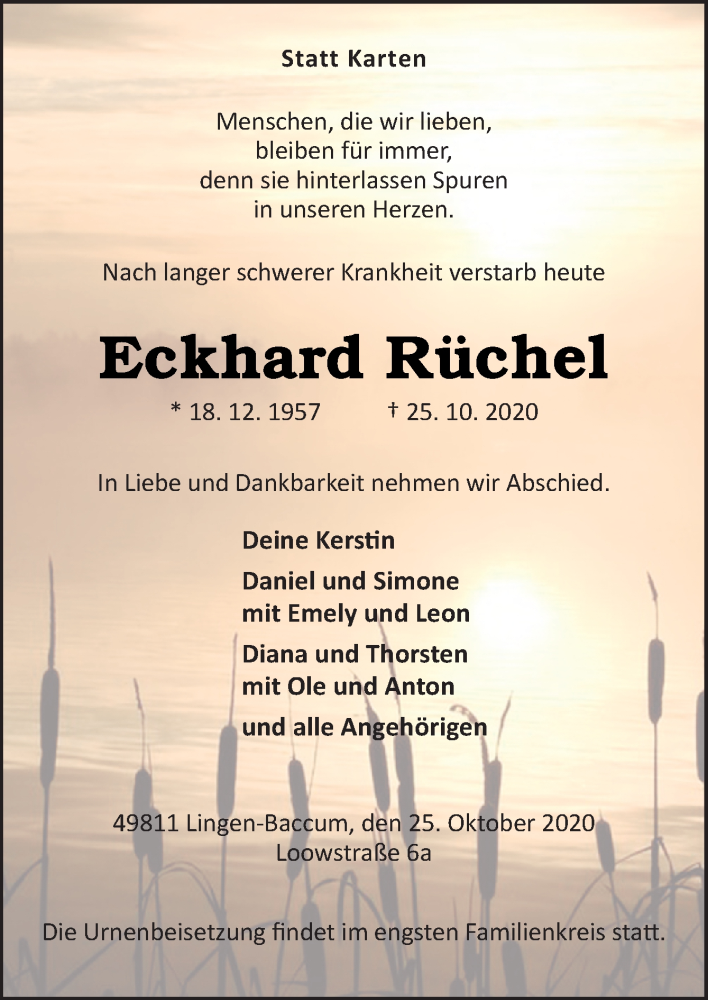  Traueranzeige für Eckhard Rüchel vom 28.10.2020 aus Neue Osnabrücker Zeitung GmbH & Co. KG