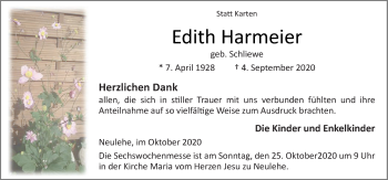 Traueranzeige von Edith Harmeier von Neue Osnabrücker Zeitung GmbH & Co. KG