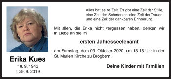 Traueranzeige von Erika Kues von Neue Osnabrücker Zeitung GmbH & Co. KG