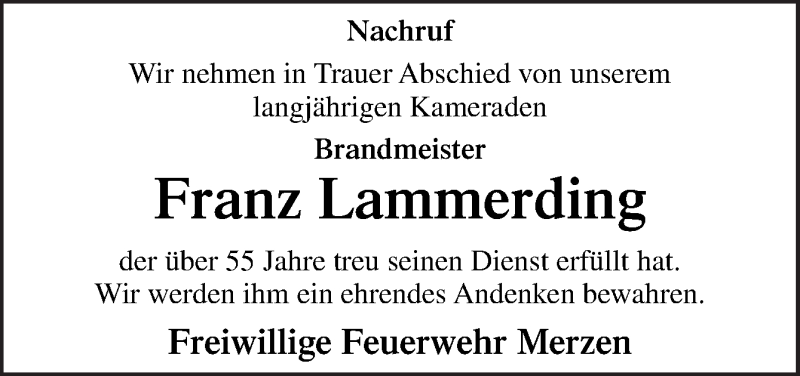  Traueranzeige für Franz Lammerding vom 24.10.2020 aus Neue Osnabrücker Zeitung GmbH & Co. KG