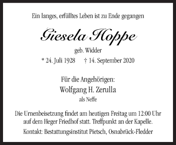 Traueranzeige von Giesela Hoppe von Neue Osnabrücker Zeitung GmbH & Co. KG