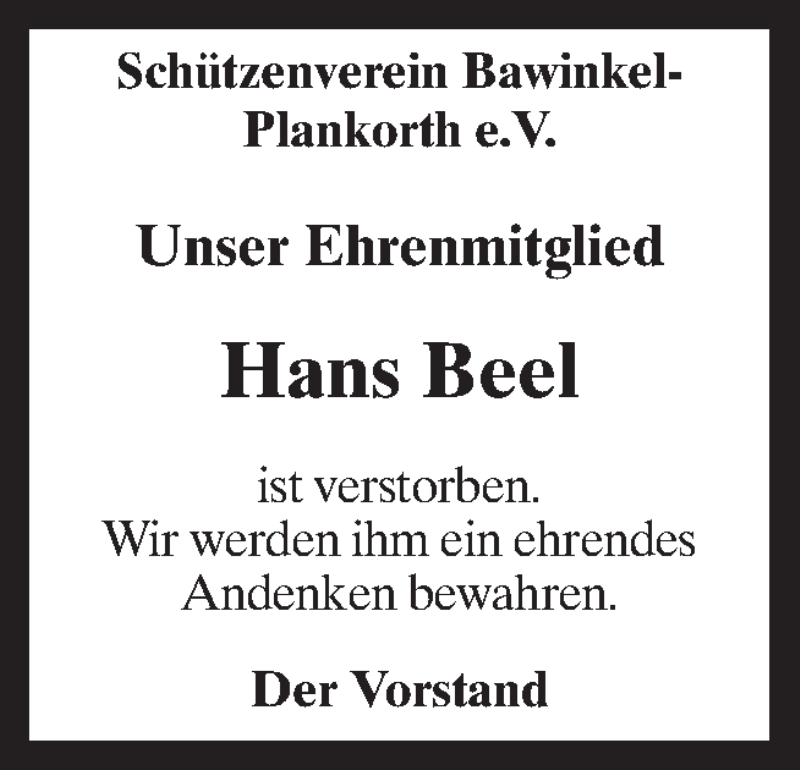  Traueranzeige für Hans Beel vom 15.10.2020 aus Neue Osnabrücker Zeitung GmbH & Co. KG