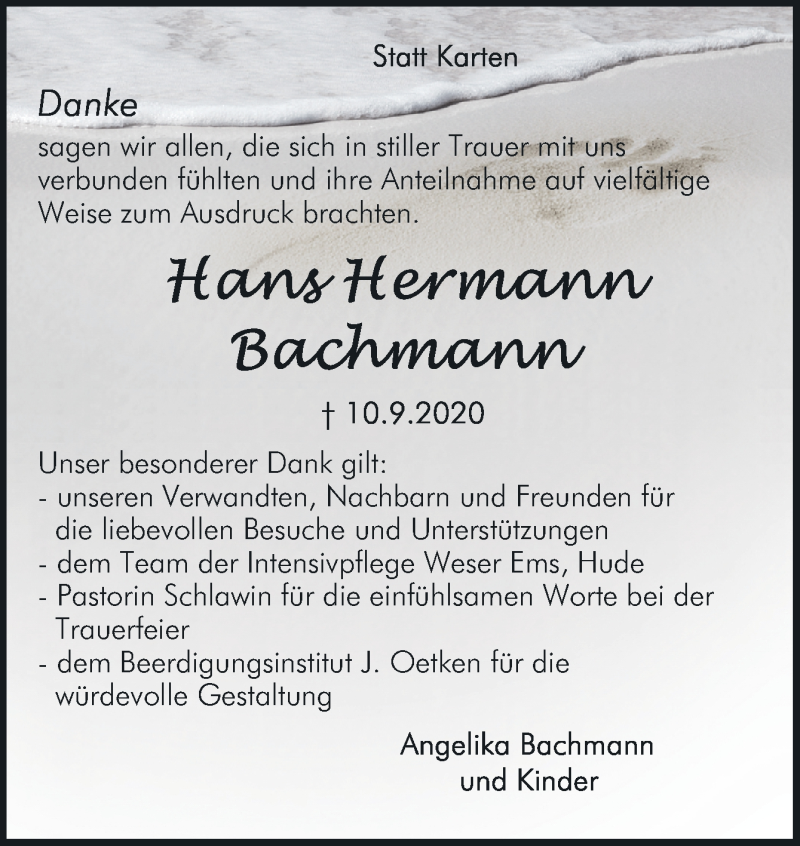  Traueranzeige für Hans Hermann Bachmann vom 24.10.2020 aus Neue Osnabrücker Zeitung GmbH & Co. KG