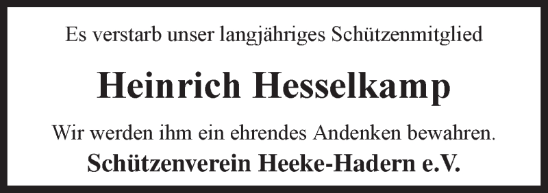  Traueranzeige für Heinrich Hesselkamp vom 01.10.2020 aus Neue Osnabrücker Zeitung GmbH & Co. KG