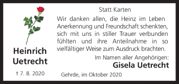 Traueranzeige von Heinrich Uetrecht von Neue Osnabrücker Zeitung GmbH & Co. KG