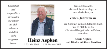 Traueranzeige von Heinz Aepken von Neue Osnabrücker Zeitung GmbH & Co. KG
