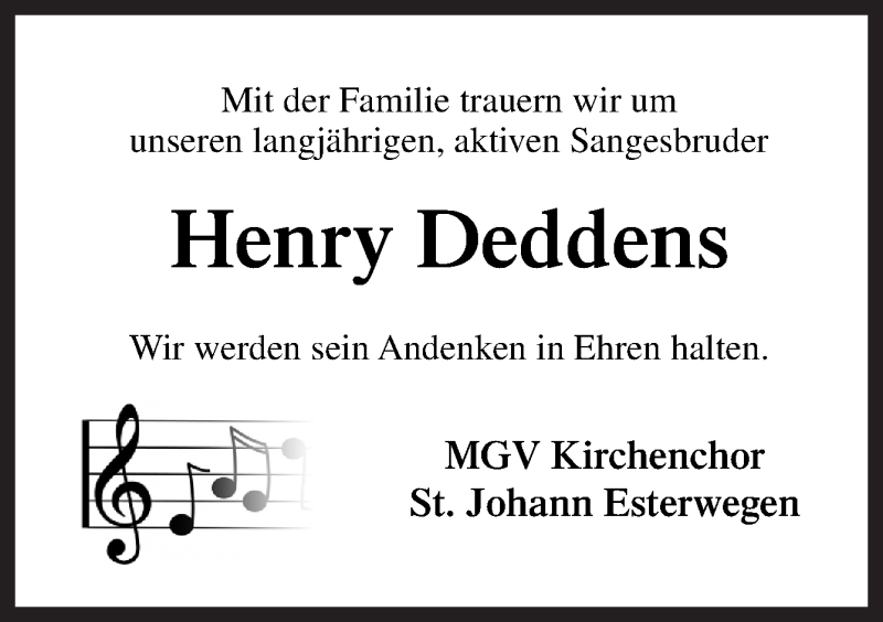  Traueranzeige für Henry Deddens vom 22.10.2020 aus Neue Osnabrücker Zeitung GmbH & Co. KG