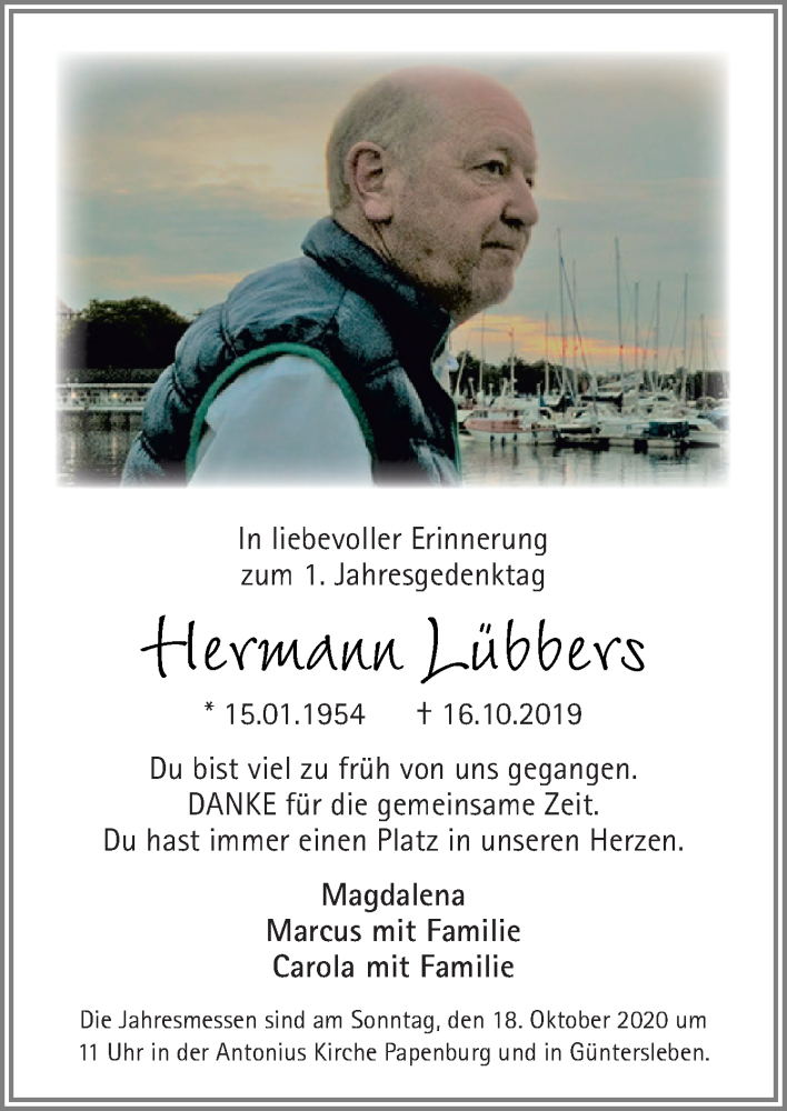  Traueranzeige für Hermann Lübbers vom 16.10.2020 aus Neue Osnabrücker Zeitung GmbH & Co. KG