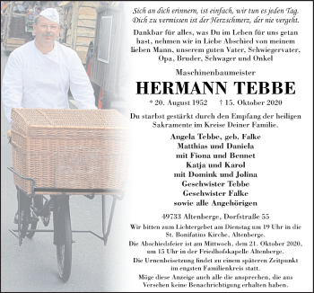 Traueranzeige von Hermann Tebbe von Neue Osnabrücker Zeitung GmbH & Co. KG