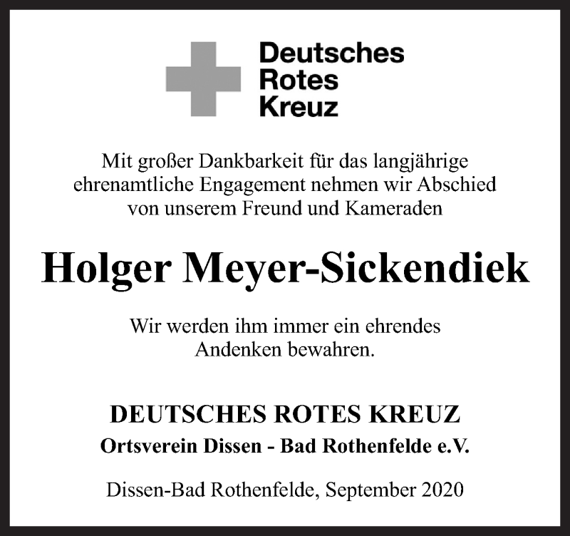  Traueranzeige für Holger Meyer-Sickendiek vom 02.10.2020 aus Neue Osnabrücker Zeitung GmbH & Co. KG