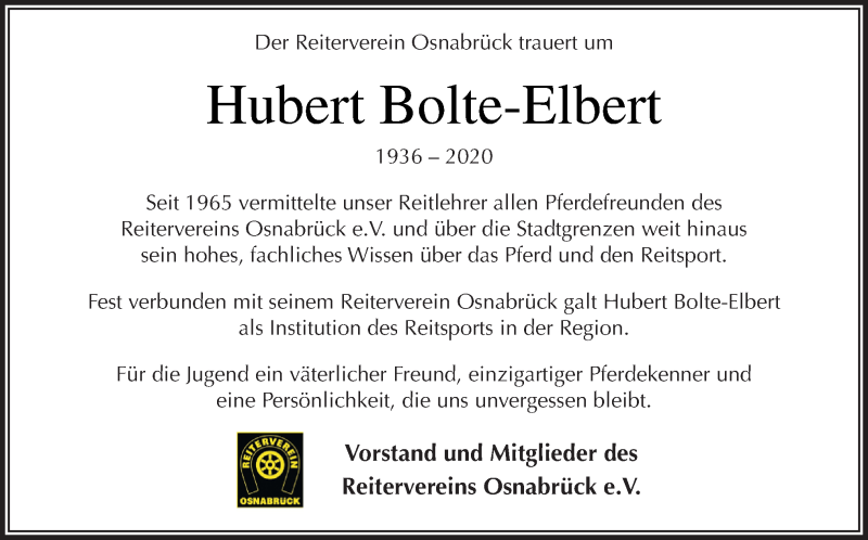  Traueranzeige für Hubert Bolte-Elbert vom 24.10.2020 aus Neue Osnabrücker Zeitung GmbH & Co. KG
