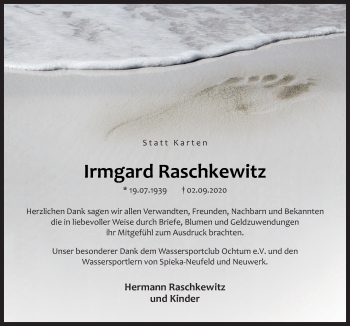 Traueranzeige von Irmgard Raschkewitz von Neue Osnabrücker Zeitung GmbH & Co. KG