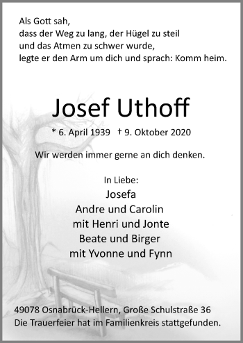 Traueranzeige von Josef Uthoff von Neue Osnabrücker Zeitung GmbH & Co. KG