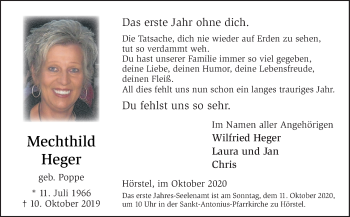 Traueranzeige von Mechthild Heger von Neue Osnabrücker Zeitung GmbH & Co. KG