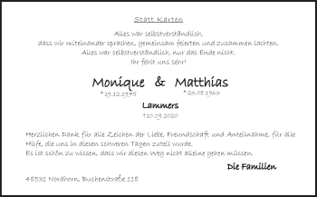 Traueranzeige von Monique und Matthias Lammers von Neue Osnabrücker Zeitung GmbH & Co. KG