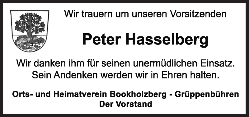  Traueranzeige für Peter Hasselberg vom 30.10.2020 aus Neue Osnabrücker Zeitung GmbH & Co. KG
