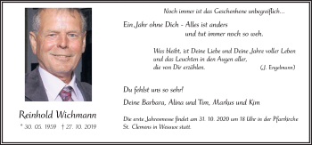 Traueranzeige von Reinhold Wichmann von Neue Osnabrücker Zeitung GmbH & Co. KG