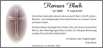 Traueranzeige von Roman Block von Neue Osnabrücker Zeitung GmbH & Co. KG