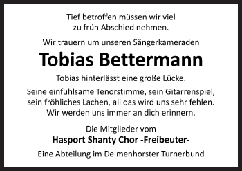 Traueranzeige von Tobias Bettermann von Neue Osnabrücker Zeitung GmbH & Co. KG