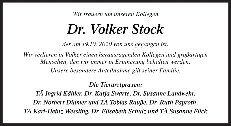  Traueranzeige für Volker Stock vom 26.10.2020 aus Neue Osnabrücker Zeitung GmbH & Co. KG