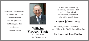 Traueranzeige von Wilhelm Vorwerk-Thole von Neue Osnabrücker Zeitung GmbH & Co. KG