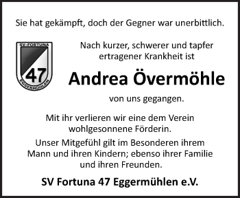 Traueranzeige von Andrea Övermöhle von Neue Osnabrücker Zeitung GmbH & Co. KG