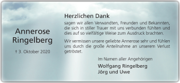 Traueranzeige von Annerose Ringelberg von Neue Osnabrücker Zeitung GmbH & Co. KG