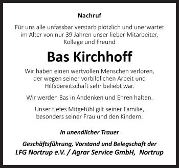 Traueranzeige von Bas Kirchhoff von Neue Osnabrücker Zeitung GmbH & Co. KG