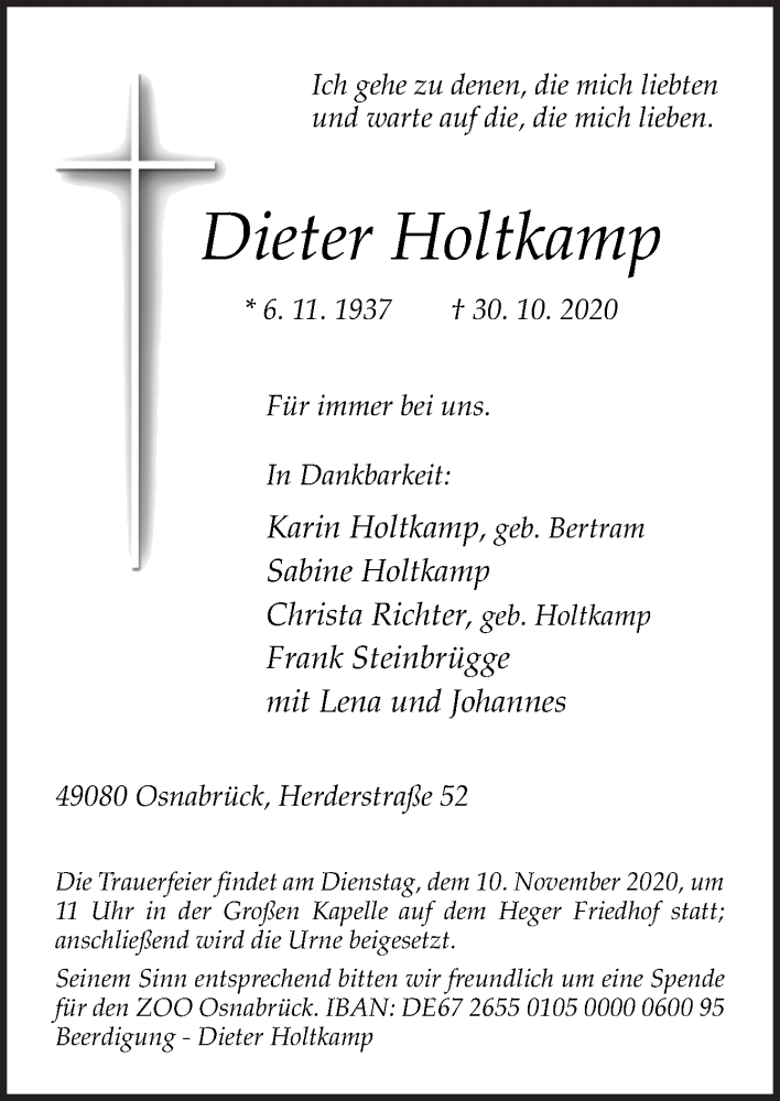 Traueranzeige für Dieter Holtkamp vom 04.11.2020 aus Neue Osnabrücker Zeitung GmbH & Co. KG