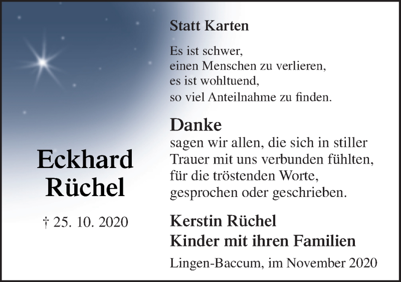  Traueranzeige für Eckhard Rüchel vom 28.11.2020 aus Neue Osnabrücker Zeitung GmbH & Co. KG