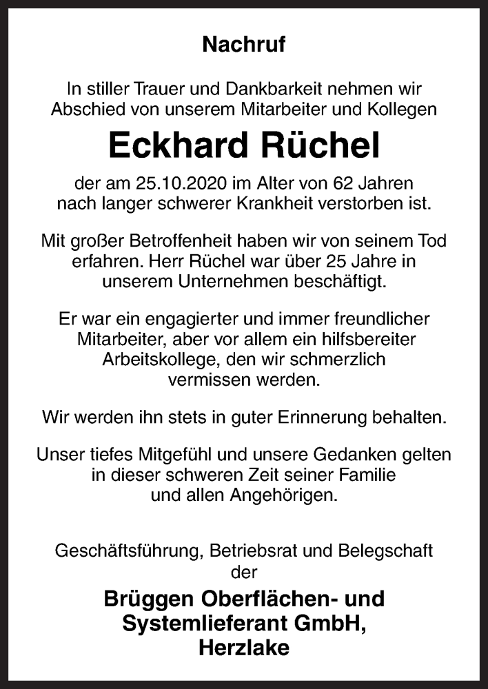  Traueranzeige für Eckhard Rüchel vom 04.11.2020 aus Neue Osnabrücker Zeitung GmbH & Co. KG
