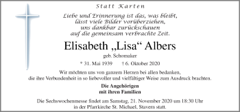 Traueranzeige von Elisabeth Albers von Neue Osnabrücker Zeitung GmbH & Co. KG