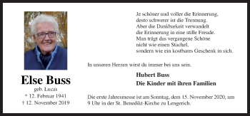 Traueranzeige von Else Buss von Neue Osnabrücker Zeitung GmbH & Co. KG