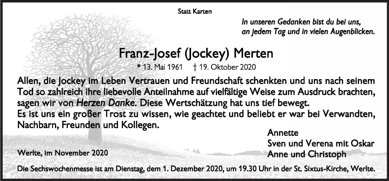  Traueranzeige für Franz-Josef  Merten vom 28.11.2020 aus Neue Osnabrücker Zeitung GmbH & Co. KG