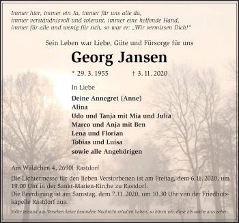 Traueranzeige von Georg Jansen von Neue Osnabrücker Zeitung GmbH & Co. KG