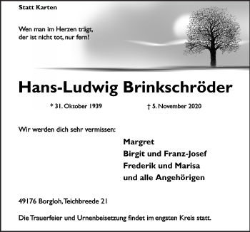 Traueranzeige von Hans-Ludwig Brinkschröder von Neue Osnabrücker Zeitung GmbH & Co. KG