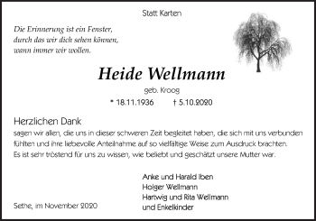 Traueranzeige von Heide Wellmann von Neue Osnabrücker Zeitung GmbH & Co. KG