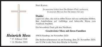 Traueranzeige von Heinrich Moss von Neue Osnabrücker Zeitung GmbH & Co. KG