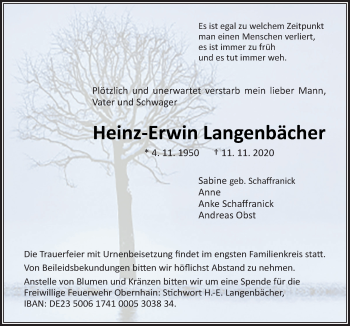 Traueranzeige von Heinz-Erwin Langenbächer von Neue Osnabrücker Zeitung GmbH & Co. KG