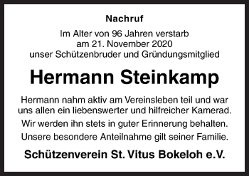 Traueranzeige von Hermann Steinkamp von Neue Osnabrücker Zeitung GmbH & Co. KG