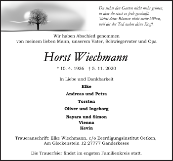 Traueranzeige von Horst Wiechmann von Neue Osnabrücker Zeitung GmbH & Co. KG