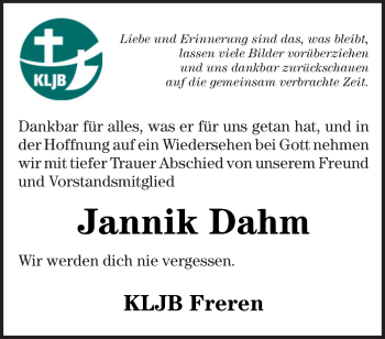 Traueranzeige von Jannik Dahm von Neue Osnabrücker Zeitung GmbH & Co. KG